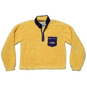 Women's LSU Tigers 1/4 Zip Fluffy Sherpa‎ Fleece Yellow Pullover Sweatshirt Sz L